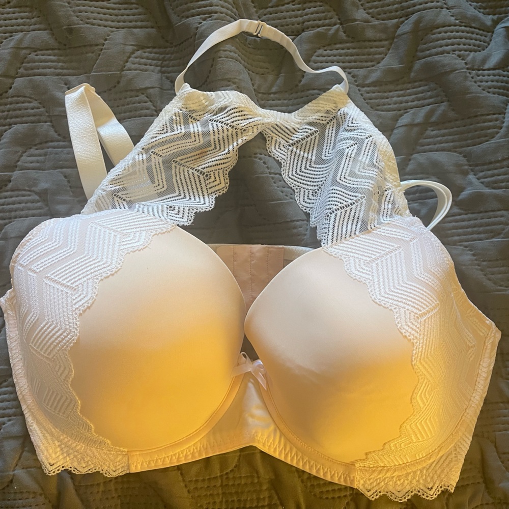 Adore Me white / nude plunge lace bra 38H
